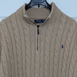 Polo Ralph Lauren Men's Tan Cable-Knit Sweater 1/4 Zip - Size 2XLT